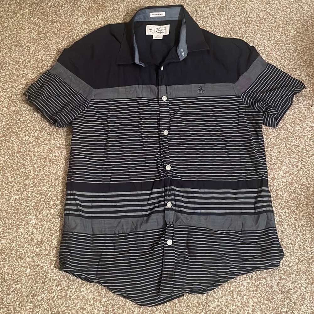 Penguin Men’s Short Sleeve Button Down Striped Shirt